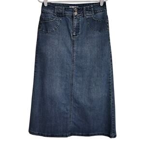 Dressbarn Long Blue Jeans Skirt Denim Modest Size 4 Woman's Small S Pocket Faded